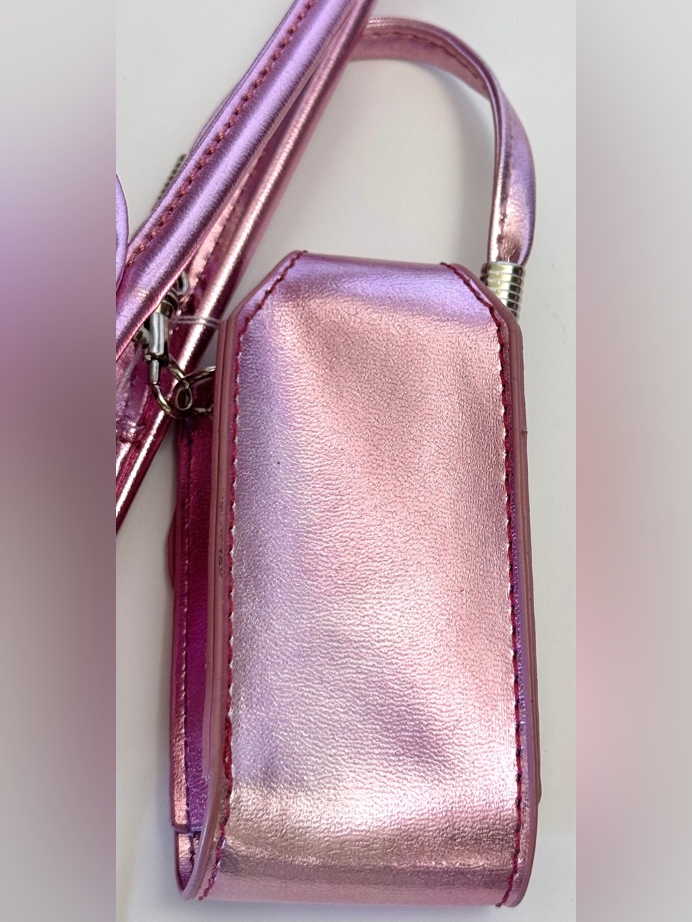 Metallic Pink Mini Shoulder Bag Y2K Baguette Purse w Matching Pouch - Picture 4 of 8